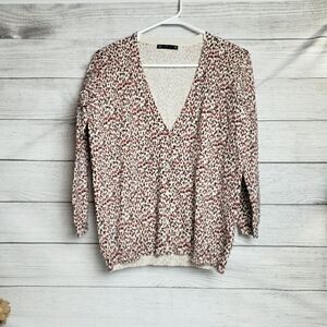 Zara‎ Cheetah Leopard Print Button Up Knit Cardigan Sweater Women's Medium